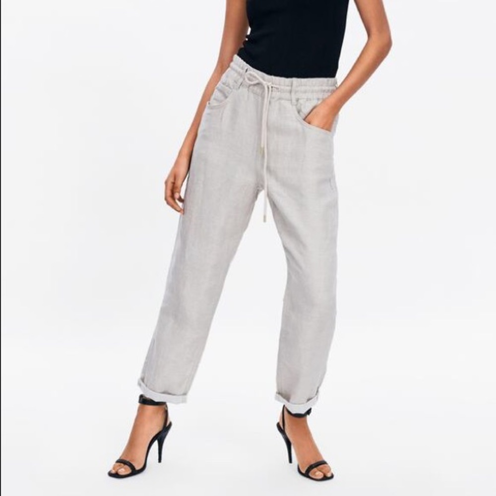 ZARA Rustic Drawstring Pants in Linen XS
